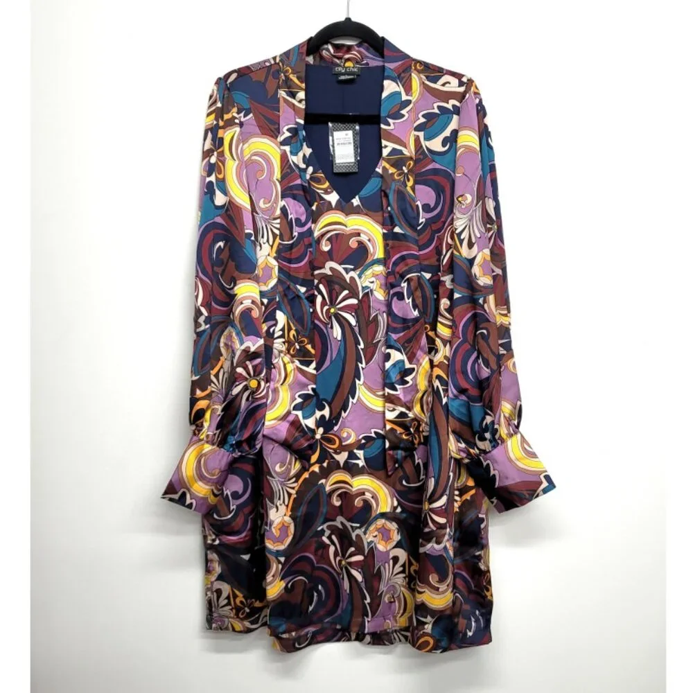 NWT City Chic Retro Long Sleeve Tie Neck Shirt Dress 20